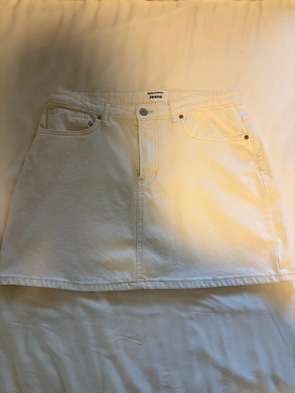 Reformation Cream Mini Denim Skirt